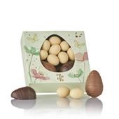 2 stk. marcipanæg (fløde og mørk) & brune dragéæg i grøn æske 142 g FORUDBESTIL NU